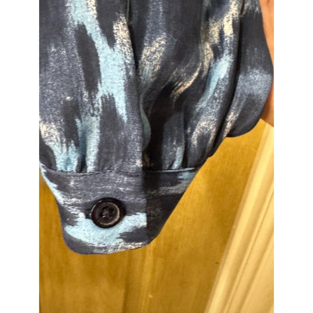 Michael Kors Women's Multicolor Geometric Long Sleeve Blue Shirt Top Size S